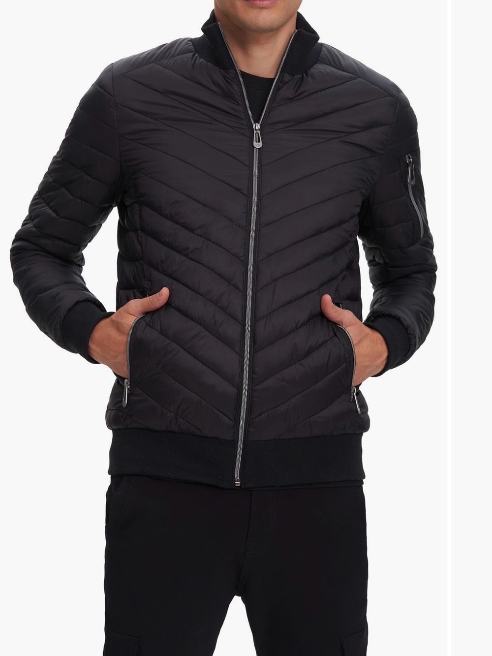 Noize Black Quilted Chevron Puffer Jacket